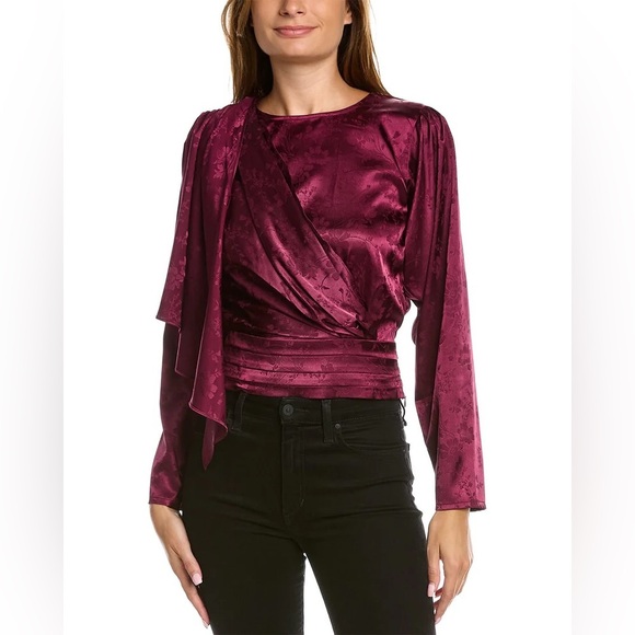 NWT Ronny Kobo Monet Satin Floral Long Sleeve Draped Blouse Top in Purple Sz XL - Picture 3 of 12